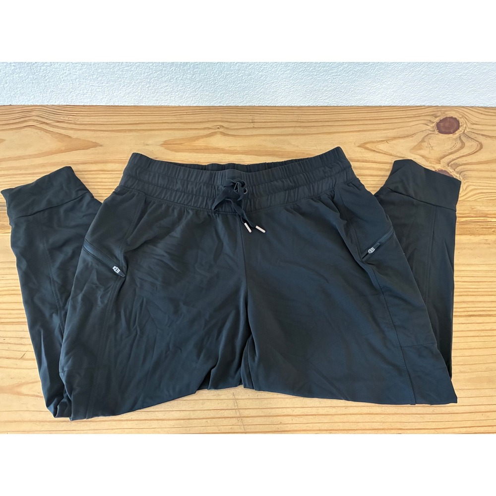 Leg3nd Women Black Athletic Joggers Zipper Pockets Drawstring Size Large